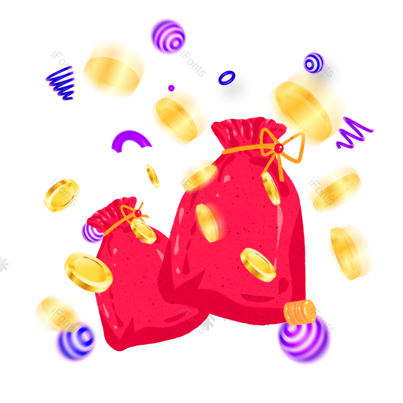 钱袋图片,金币元素,年货节PNG,彩球免抠素材